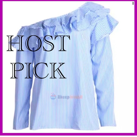 🎉 HP 🎉 Blue & White Ruffle Off Shoulder Top - Picture 8 of 8