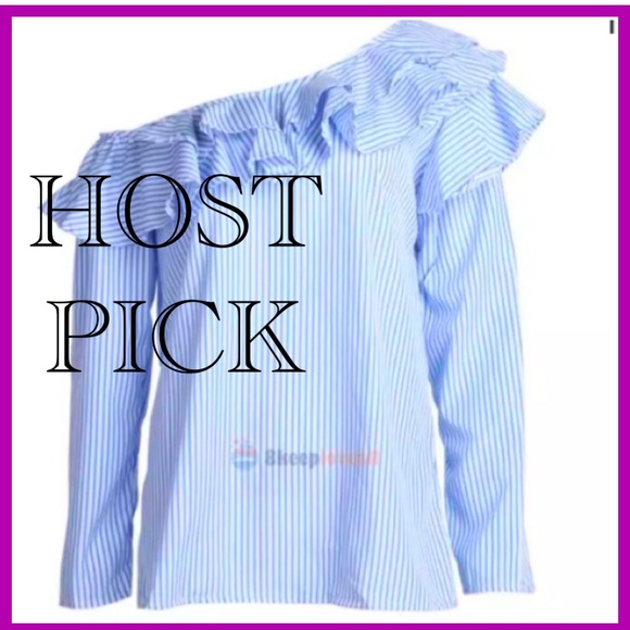 🎉 HP 🎉 Blue & White Ruffle Off Shoulder Top - Picture 3 of 8
