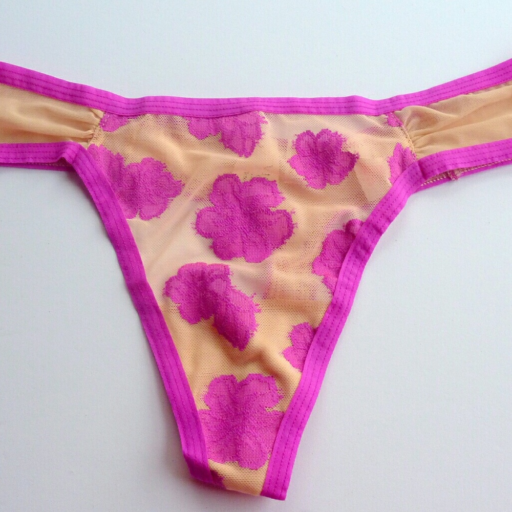 Pink by Victoria's Secret Sheer Lace Thong Medium