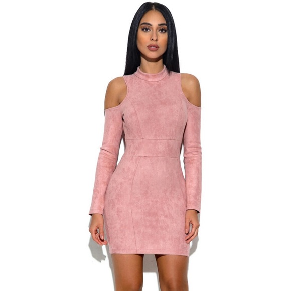Shoulder Cutout Suede Bodycon Dress #808 - Picture 2 of 5