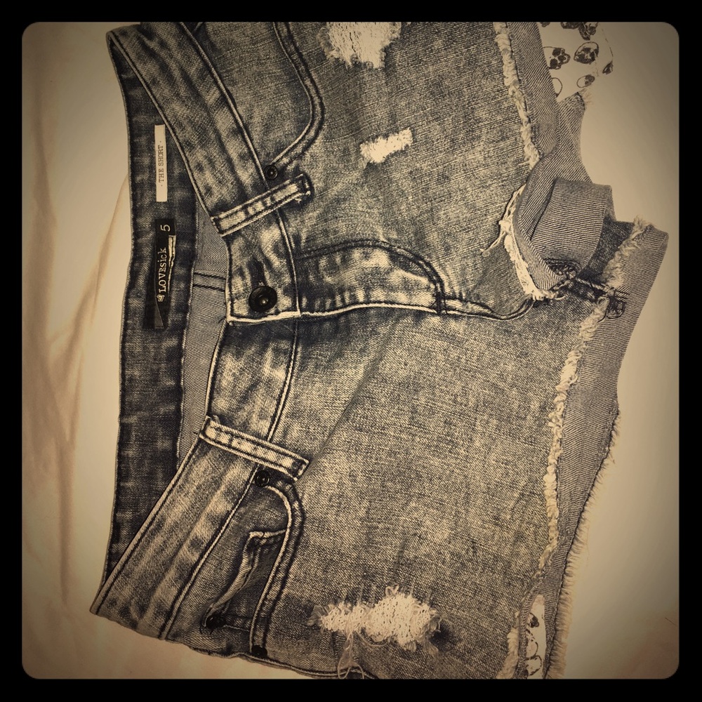 Lovesick goth grunge skull pocket denim shorts