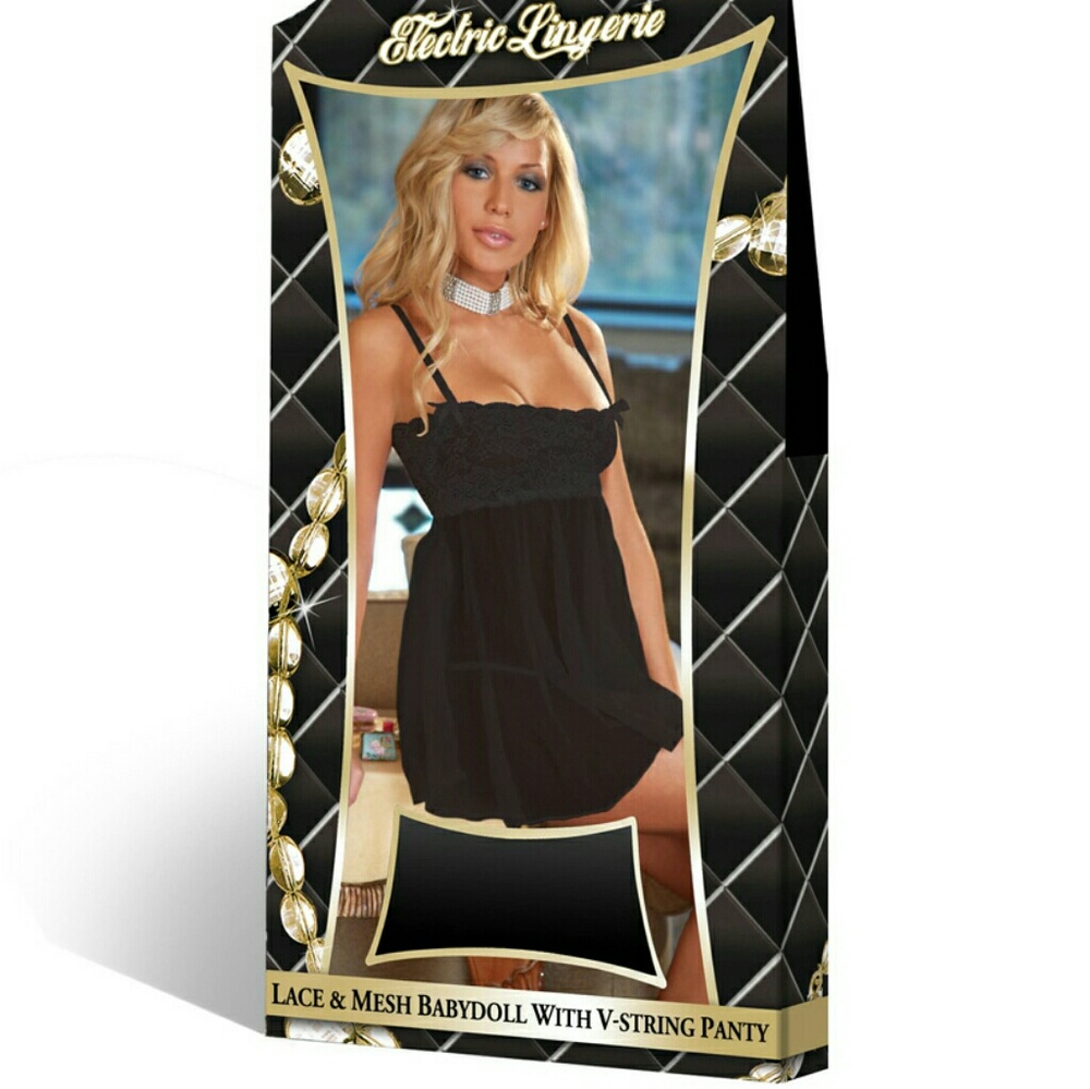 Electric Lingerie Black Lace & Mesh Babydoll Set - Picture 3 of 3