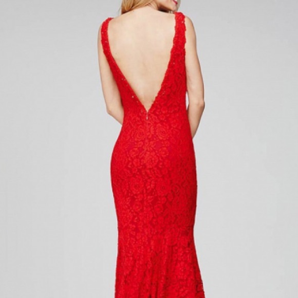 Red, lace Jovani prom dress - Picture 6 of 6