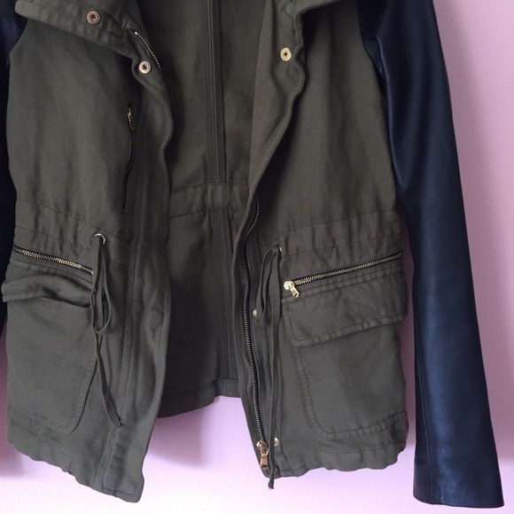 Zara Leather Sleeves Army Anorak - Picture 4 of 4