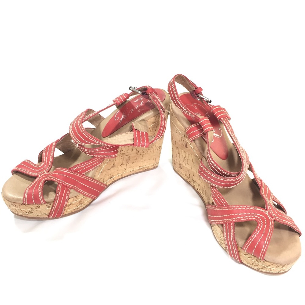 Envy "Outta Hand" Red/Cork Wedge Heels