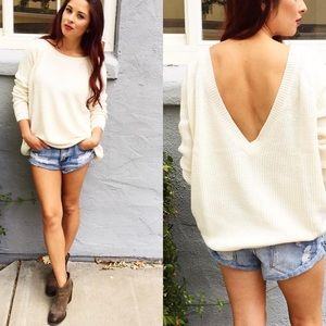 V back cream sweater