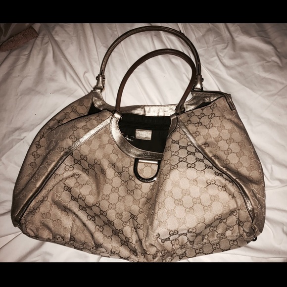 GUCCI GG Canvas Gold D Ring Tote Bag Beige/Ebony 190248 Gucci D Ring Large Tote Ltd edition gold/sand