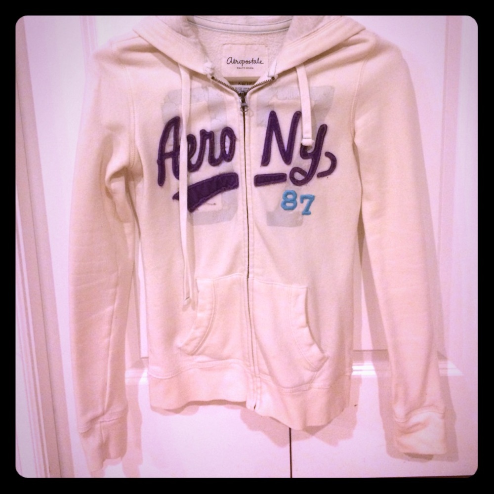 Aeropostale Hoodie cream and purple, xs
