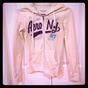 Aeropostale Hoodie cream and purple, xs