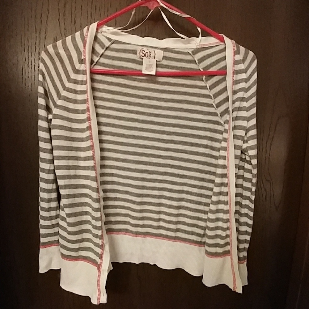 Grey & White Striped Cardigan