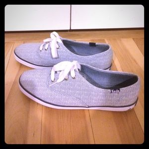 Keds blue and white pinstriped canvas shoes