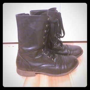 Black leather combat boots