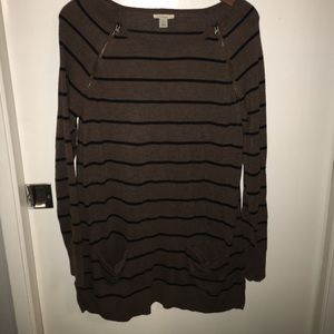 Caslon Brown & Black Striped Midi Sweater Dress