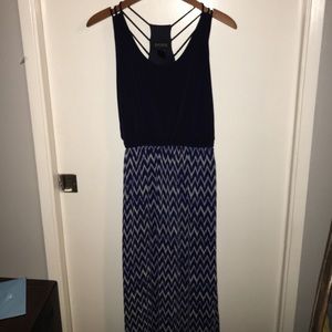 Navy Blue and White Chevron Maxi Dress