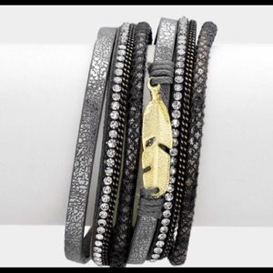 Feather detail multi-tier wrap magnetic bracelet