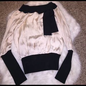 Forever 21 Silky Top with Black Bow & Stretch
