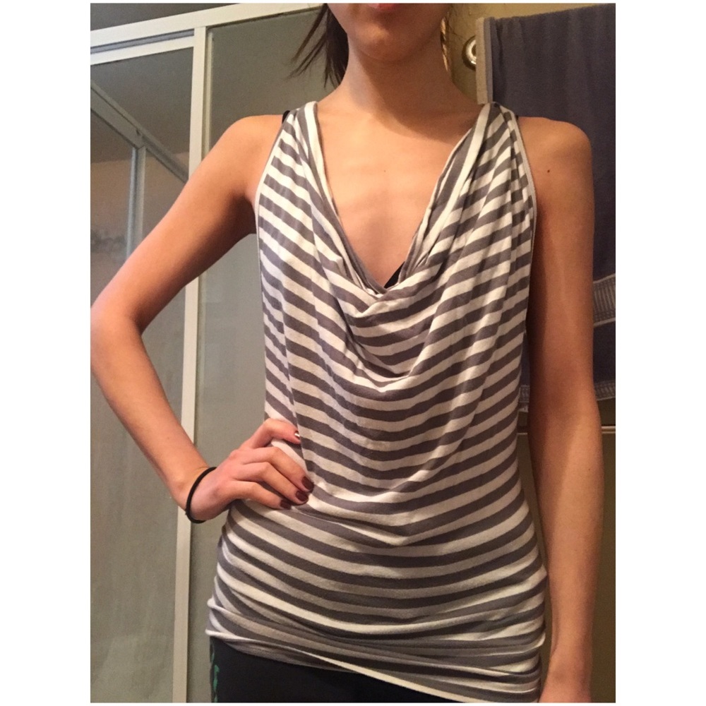 Poof grey and white striped cowl neck top