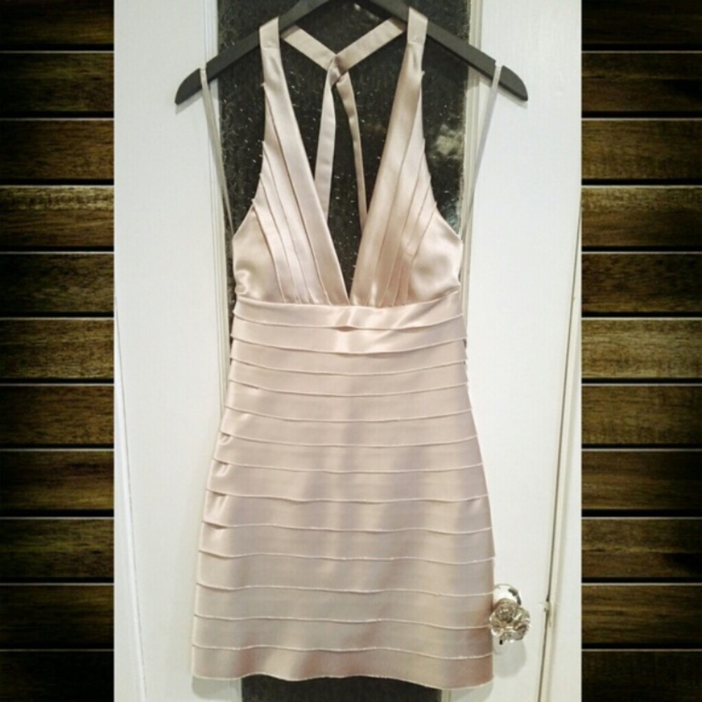 Beautiful Silk Champagne Halter Dress