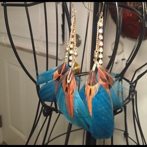 Jeweled feather earrings