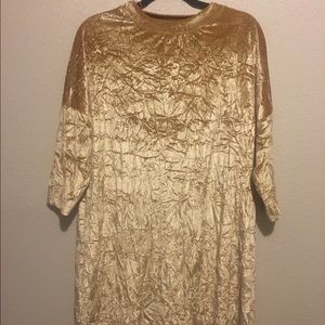 Golden Crushed Velvet Knee Length Dress (Zara)