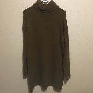 Olive Green Turtle neck sweater dress.