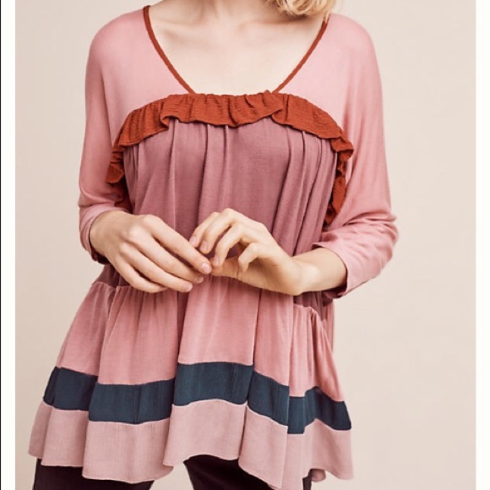 Anthropologie colorblock ruffle top S