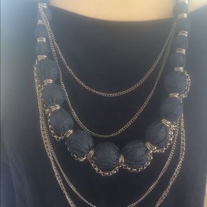 Jean Material Necklace w/Silver Strands of Chains