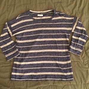 Madewell 100% Linen 3/4 sleeve blue striped top XS
