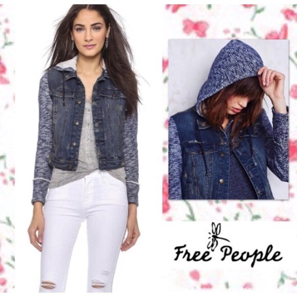 HP FREE PEOPLE DENIM UNIQUE HOODED JACKET/SALE - Picture 2 of 4