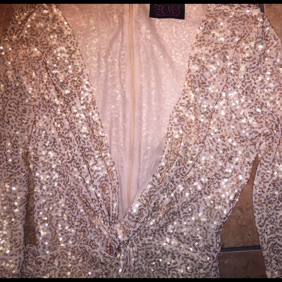 Hot Miami Styles Champagne Sequins Gown - Picture 2 of 4