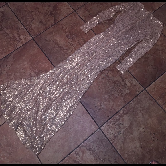 Hot Miami Styles Champagne Sequins Gown - Picture 4 of 4