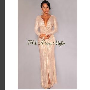 Hot Miami Styles Champagne Sequins Gown