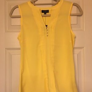 Yellow Silk Sleeveless Blouse w/ Gold Buttons