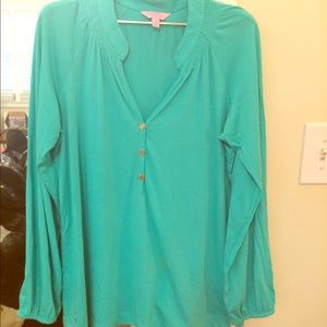 Turquoise Lilly Pulitzer Cotton Elsa Blouse