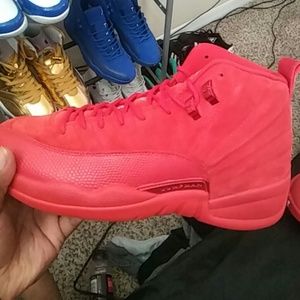 Jordan 12 All Red Suede