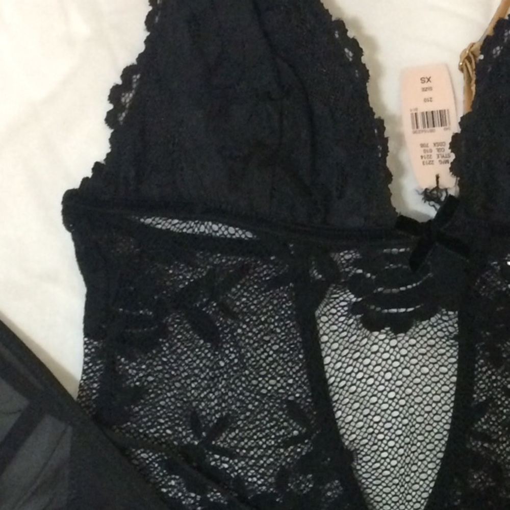 Lace plunge slip with panty.