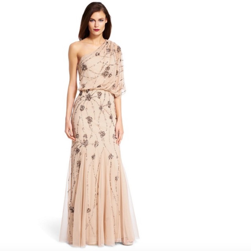 **SOLD** Adrianna Papell Nude Beaded Gown - 10