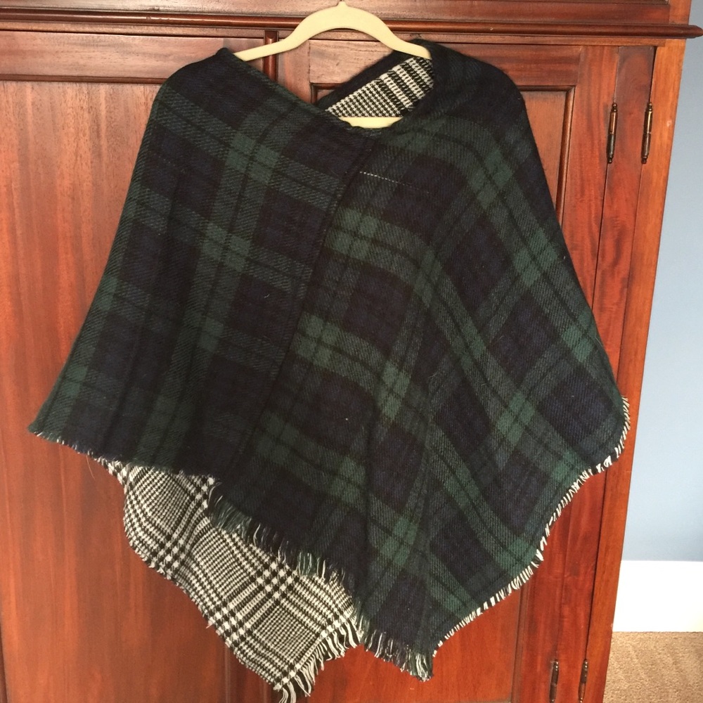 Reversible plaid poncho