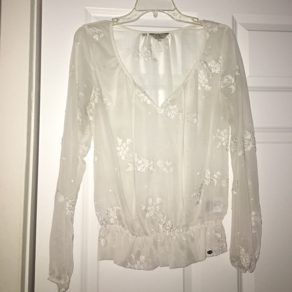 Final Sale***Guess Sheer floral peasant blouse