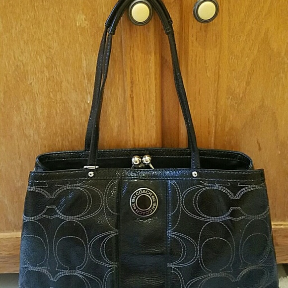 Gently used Coach bag black patten leather. - Picture 2 of 4