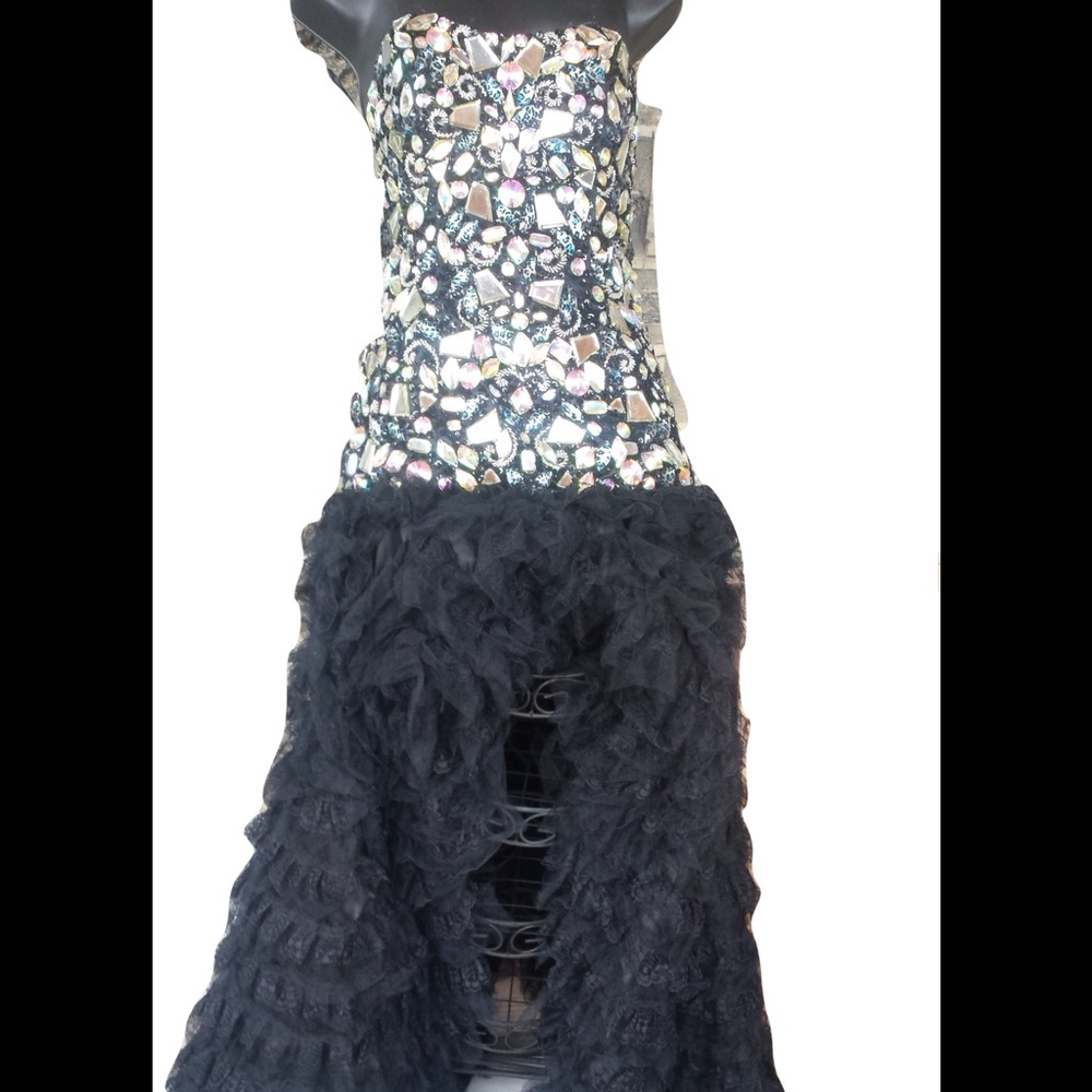 Tiffany Design Chunky Jeweled Black Size 0 Gown. - Picture 3 of 5