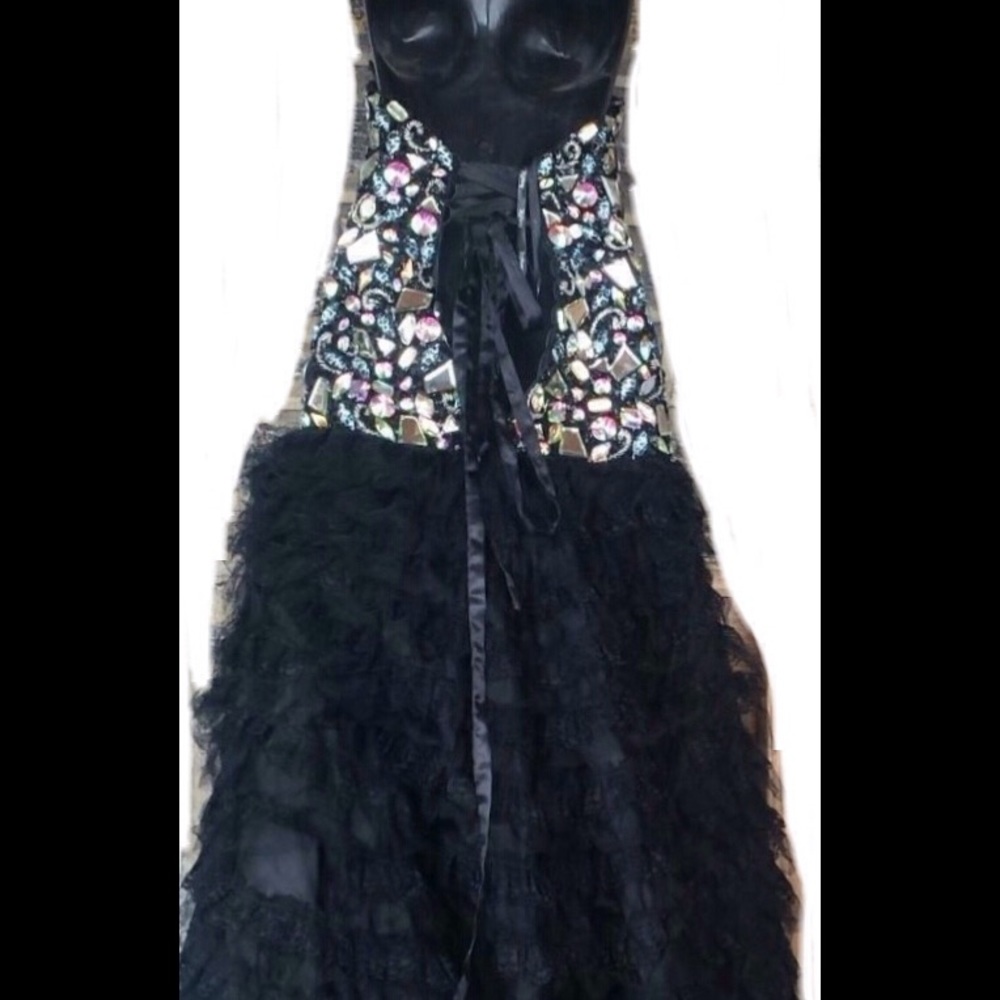 Tiffany Design Chunky Jeweled Black Size 0 Gown. - Picture 4 of 5