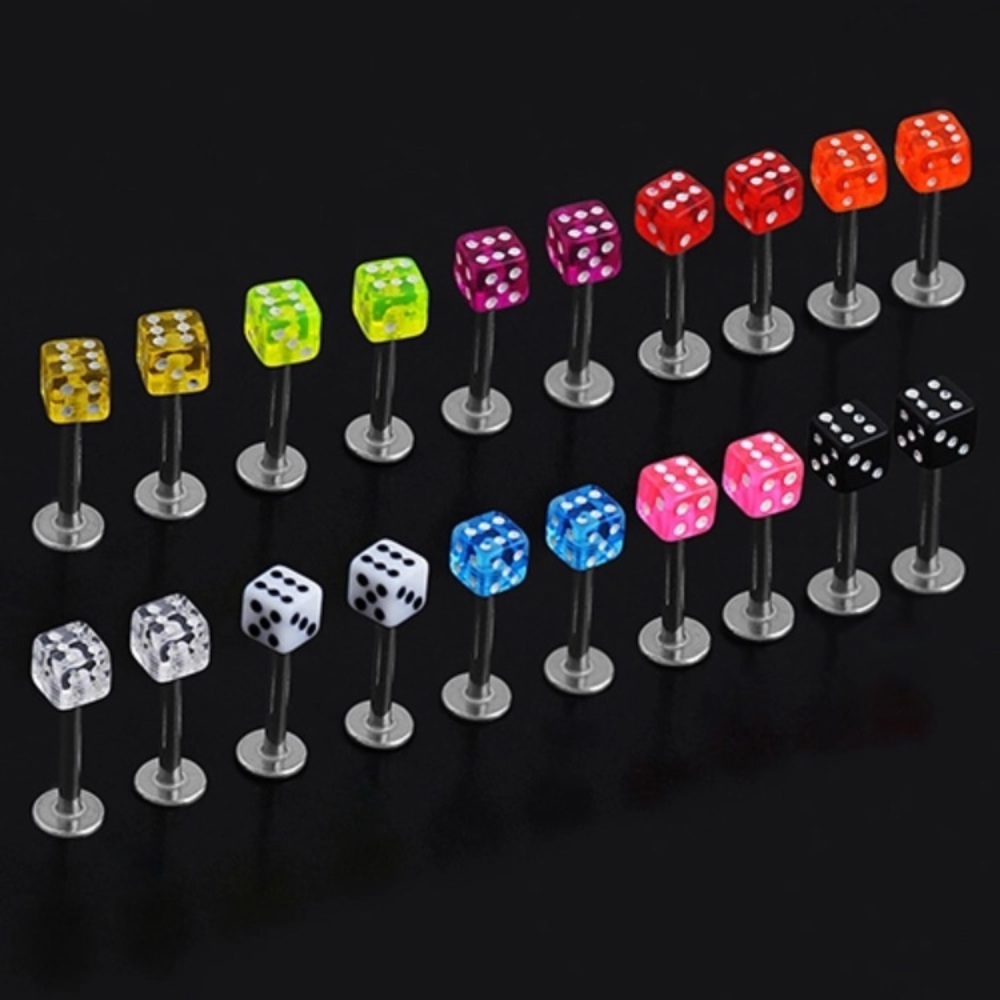 2 pc Dice piercing 14 gauge labret, tragus, helix