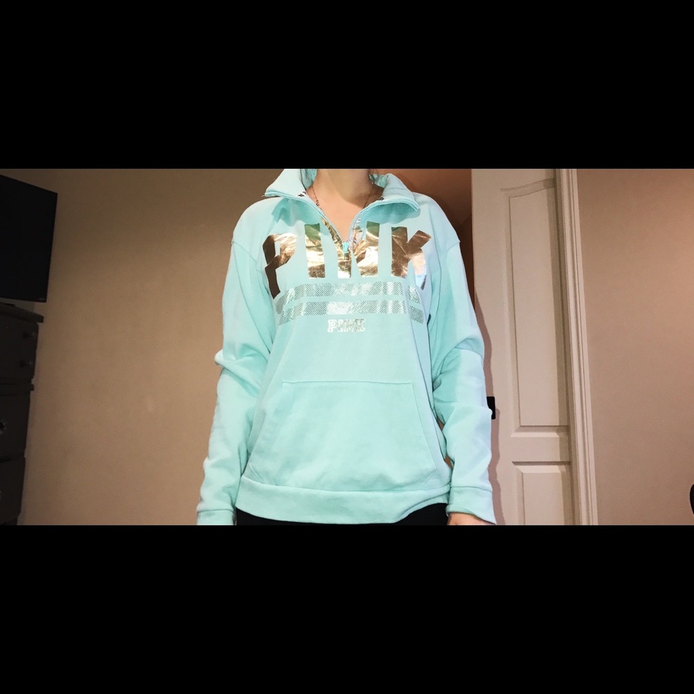 Baby blue PINK half zip up hoodie.