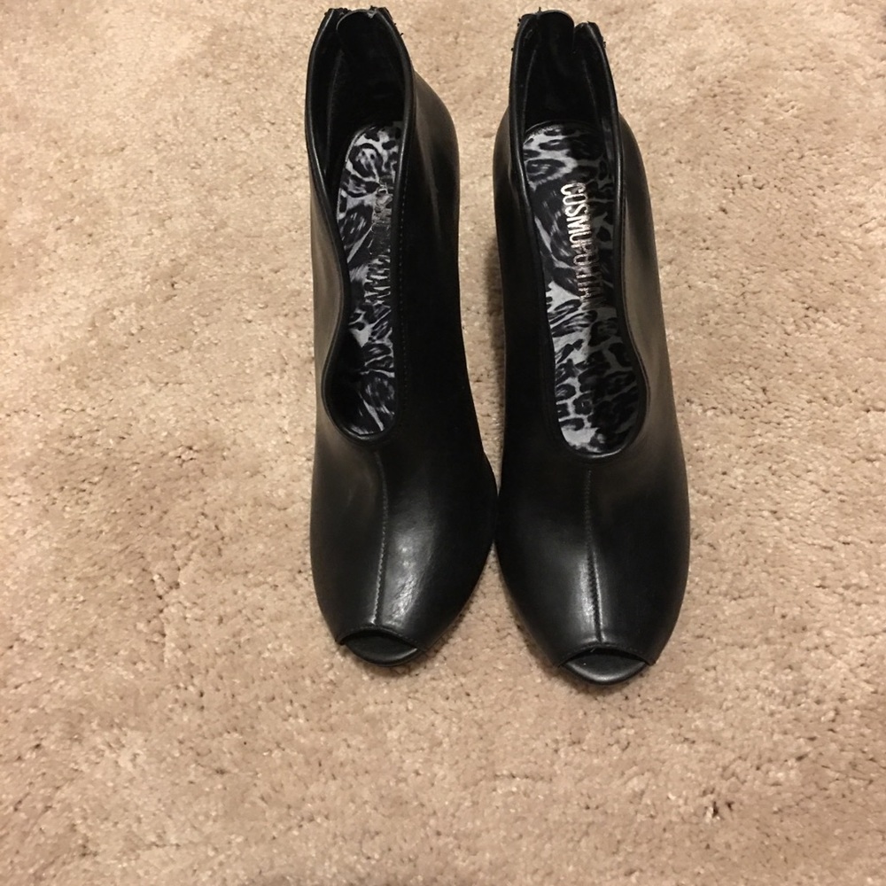 Black leather booties.