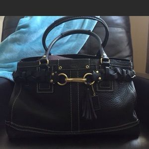 Black leather pebbled coach satchel
