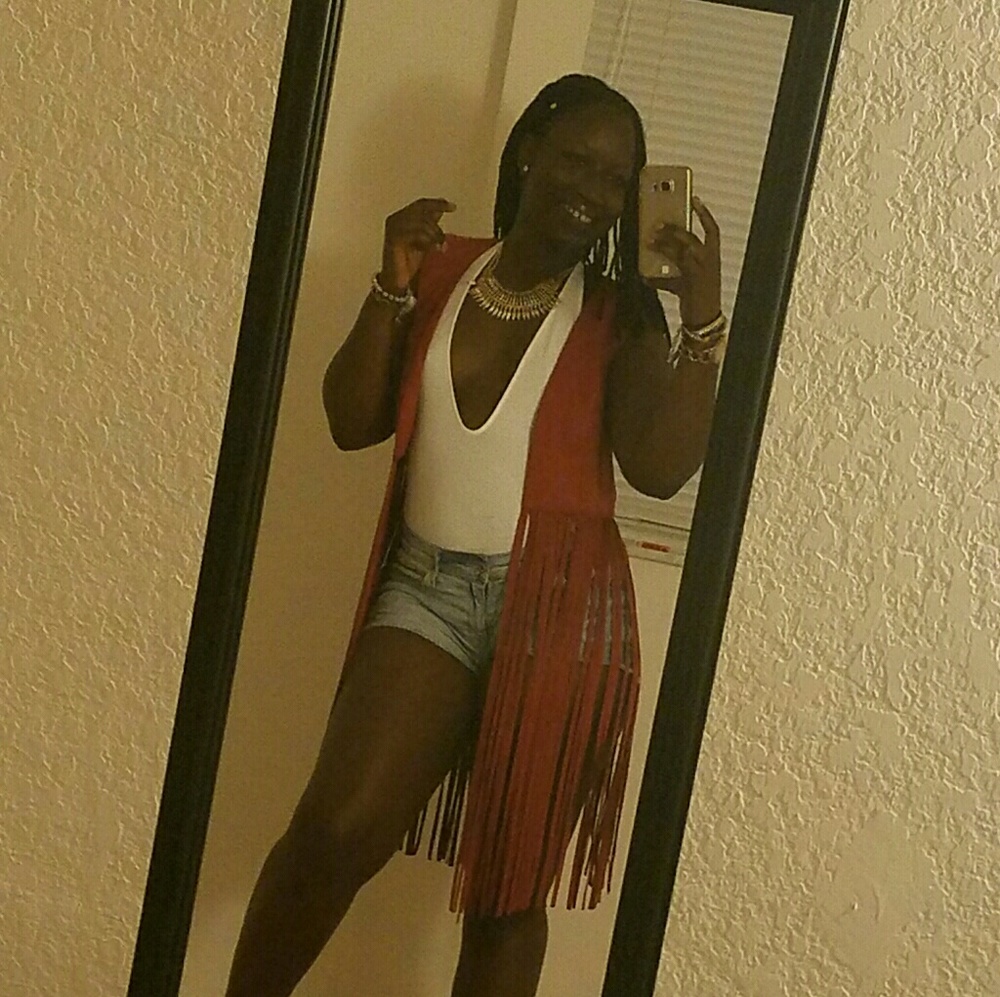 Express Sleeveless Suede Fringe Vest