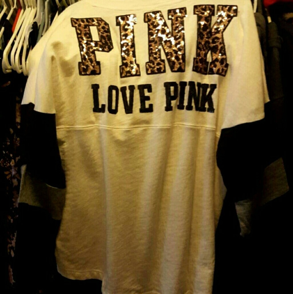 Victorias Secret Pink cheetah bling varsity crew
