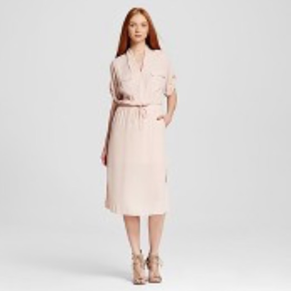 Pink midi dress with flattering drawstring tie