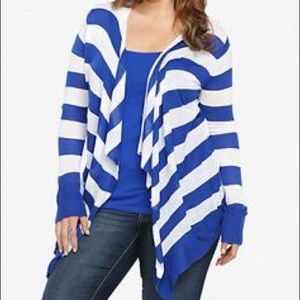 Torrid cobalt blue striped draped cardigan